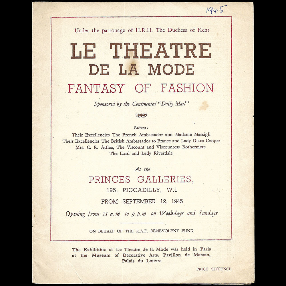 Le Théâtre de la Mode, Fantasy of Fashion - Programme de l'exposition de Londres (1945)