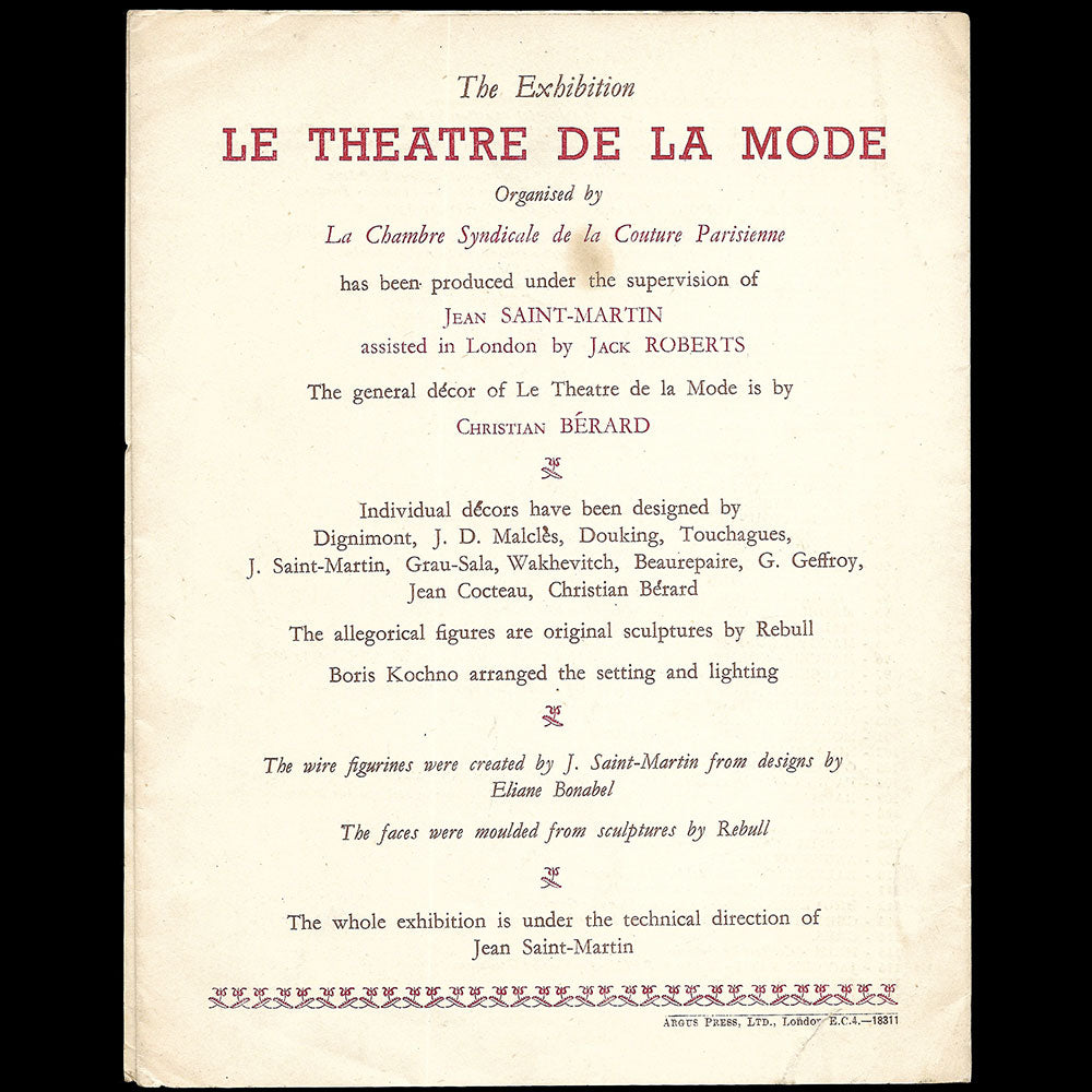 Le Théâtre de la Mode, Fantasy of Fashion - Programme de l'exposition de Londres (1945)