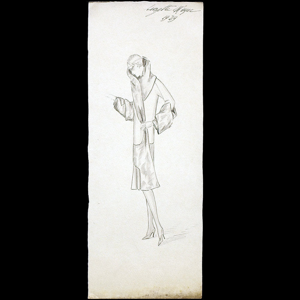 Vionnet - Dessin d'une robe par Suzette Meyer (1929)