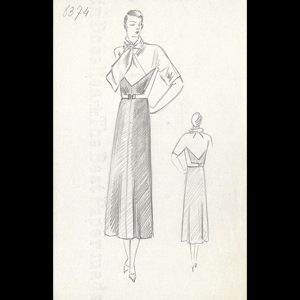 Vionnet - Dessin d'une robe pour l'hiver 1932-1933