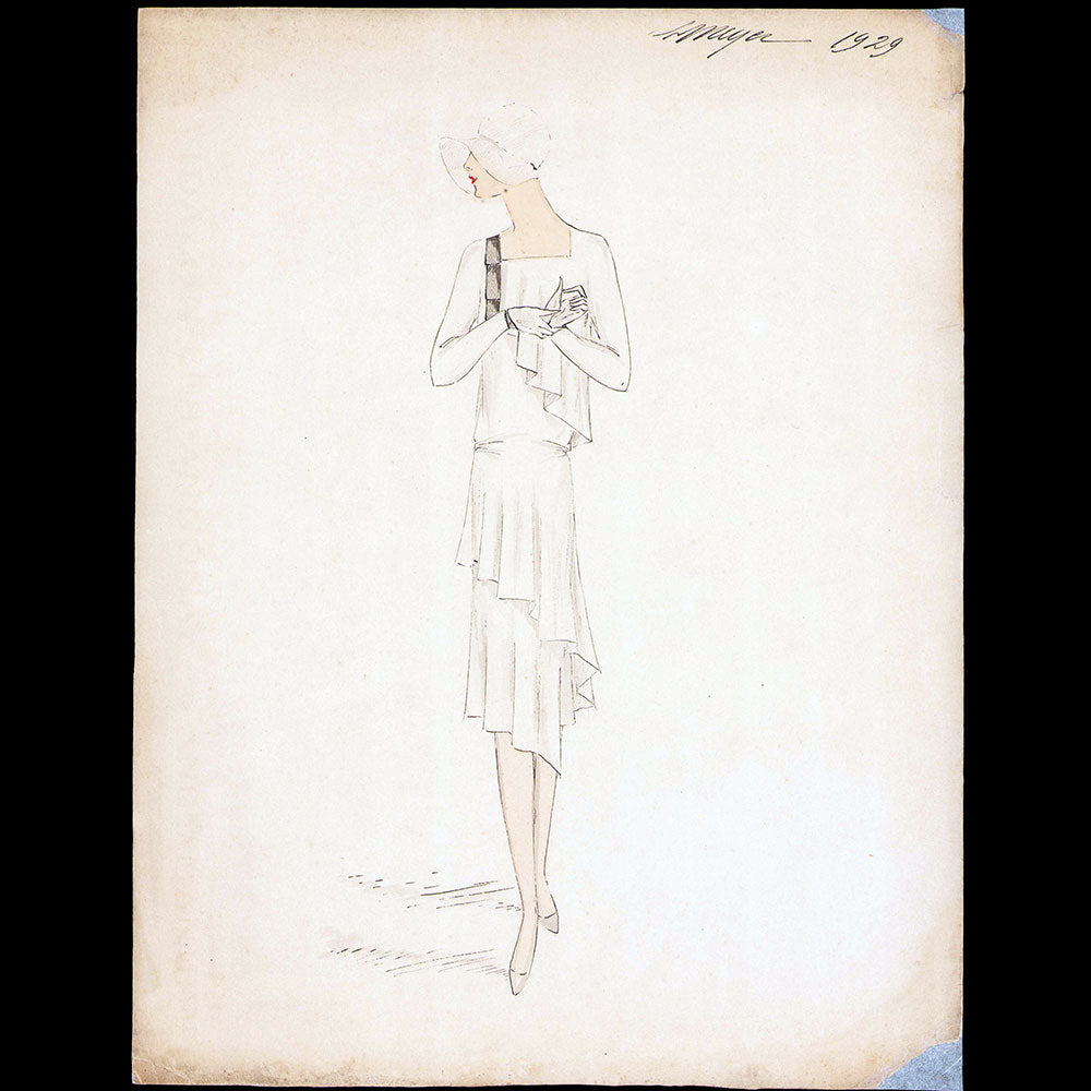 Vionnet - Dessin d'une robe par Suzette Meyer (1929)