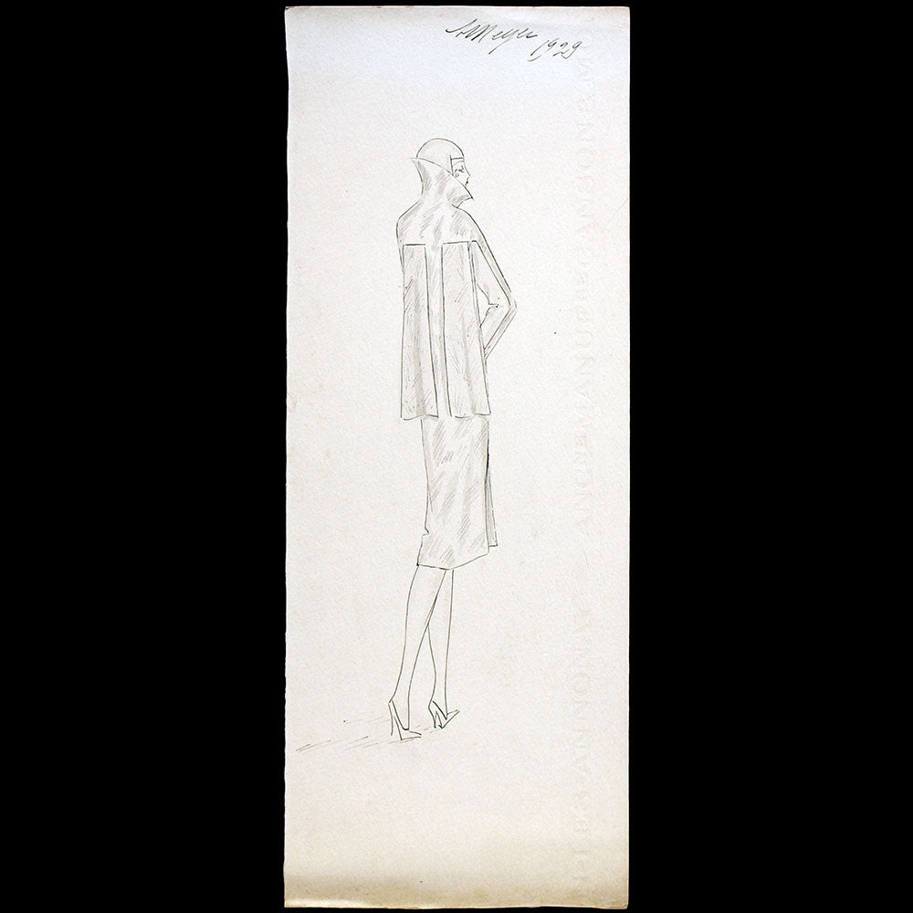 Vionnet - Dessin d'une robe par Suzette Meyer (1929)