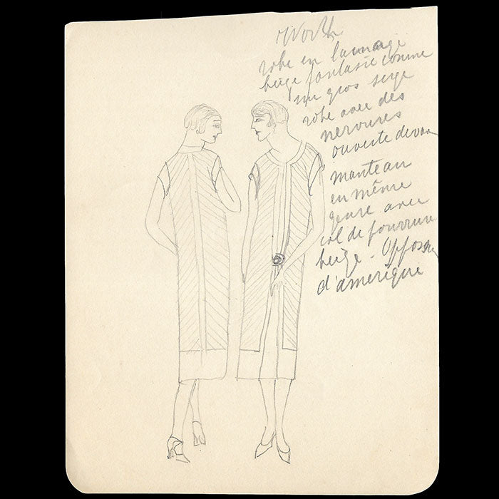 Worth - Ensemble de dix dessins de robes et manteaux (1920s)
