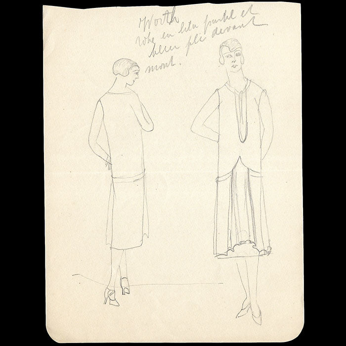 Worth - Ensemble de dix dessins de robes et manteaux (1920s)