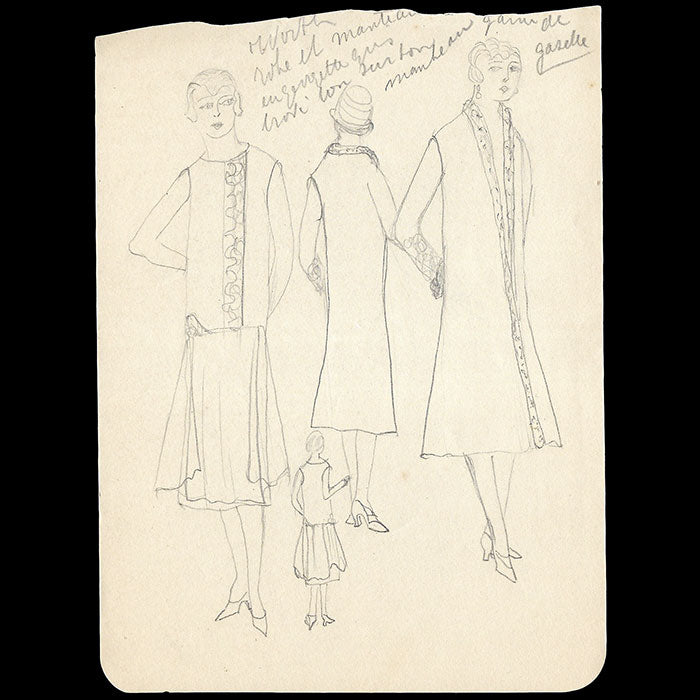 Worth - Ensemble de dix dessins de robes et manteaux (1920s)