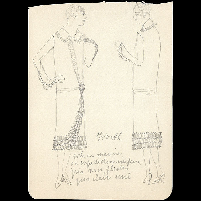 Worth - Ensemble de dix dessins de robes et manteaux (1920s)