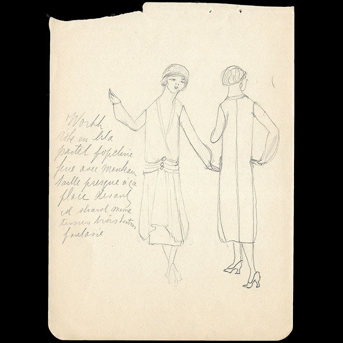 Worth - Ensemble de dix dessins de robes et manteaux (1920s)