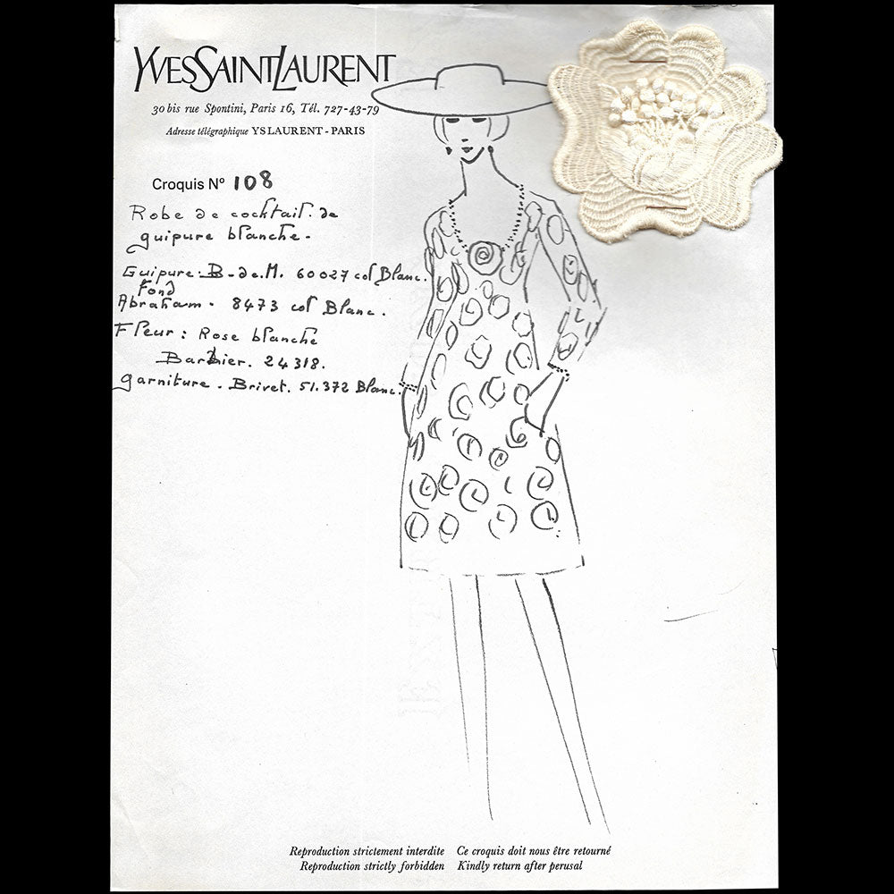 Yves Saint-Laurent - Ensemble de 145 croquis de la collection Printemps-Eté 1965