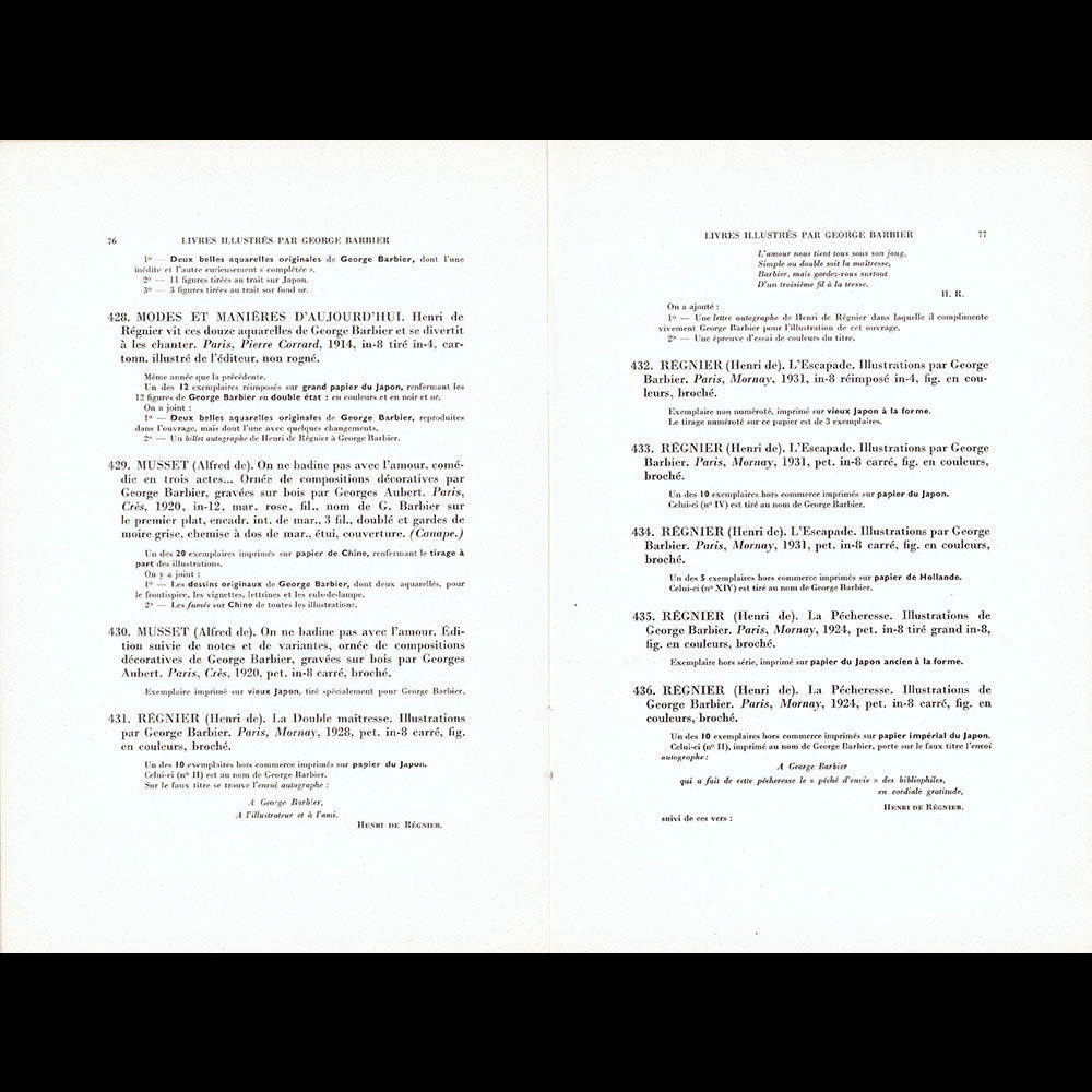 George Barbier - Catalogue de la bibliothèque de feu M. George Barbier (1932)