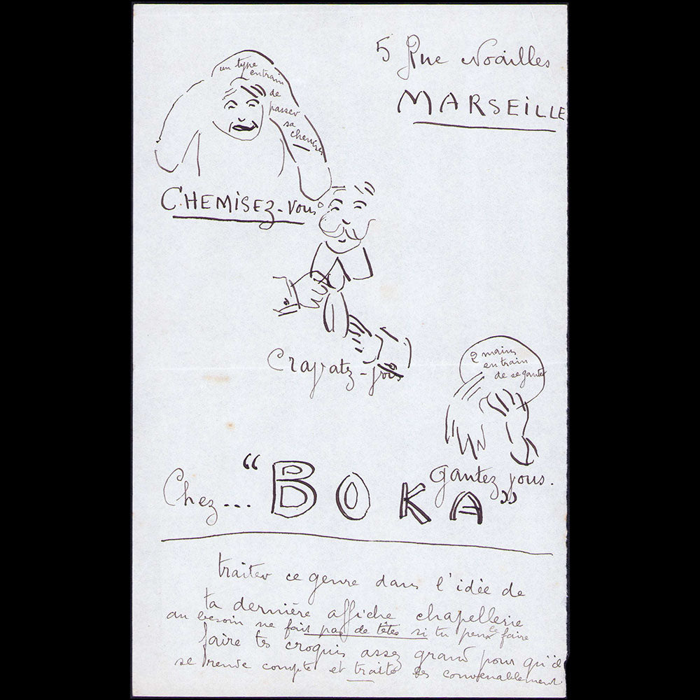 Boka - Chemisez vous, cravatez-vous, gantez vous chez Boka, projet de publicité (1910s)