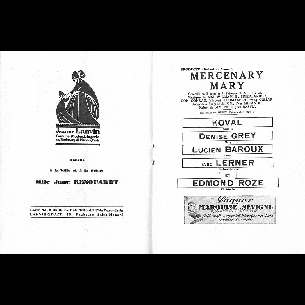 Mercenary Mary - Programme de théâtre, couverture de Pierre Brissaud (1926-1927)