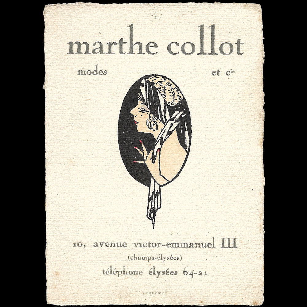 Marthe Collot - Carte de la maison de chapeaux, 10 avenue Victor Emmanuel III à Paris (1924)