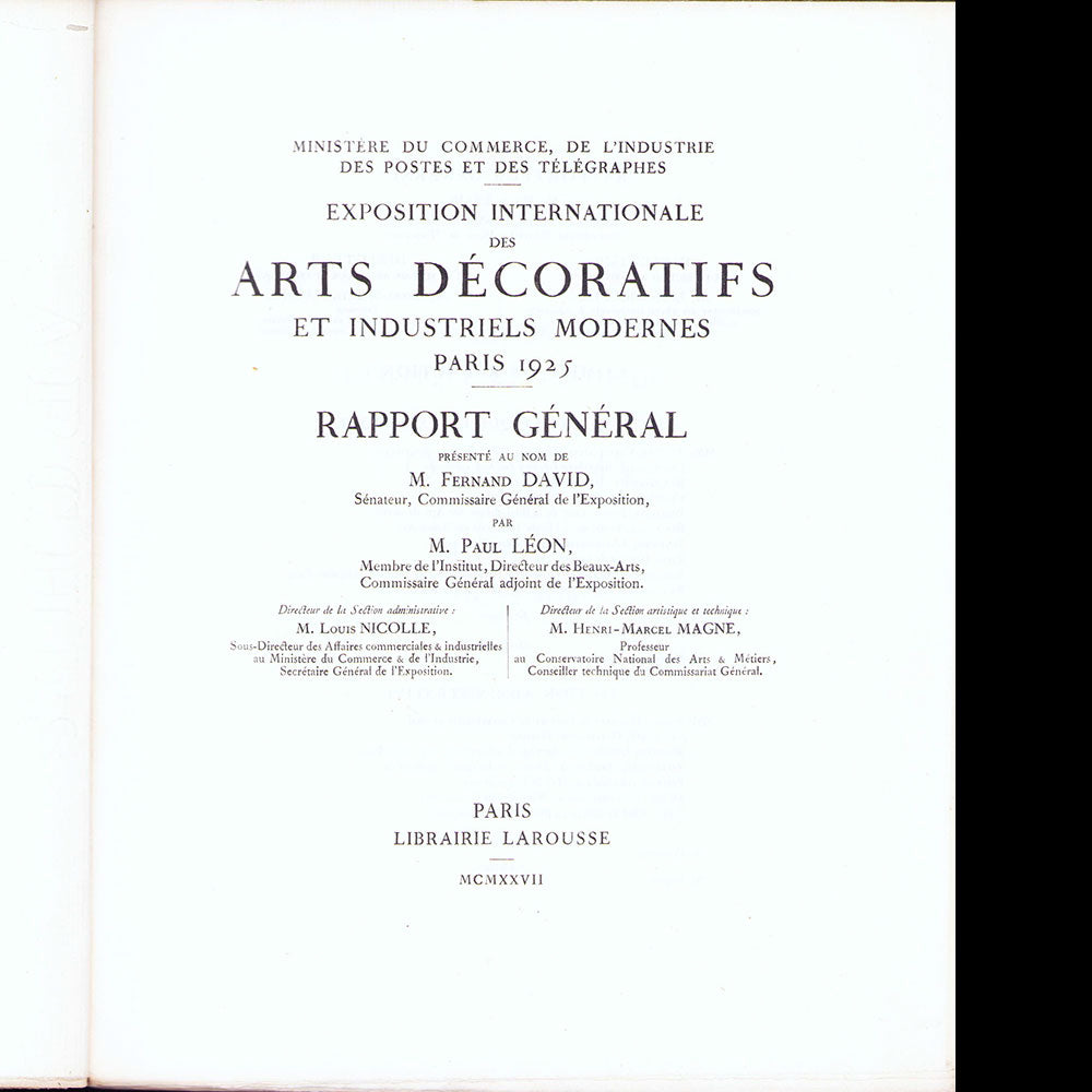 Exposition des Arts Décoratifs Paris 1925 - Rapport Général, Mobilier