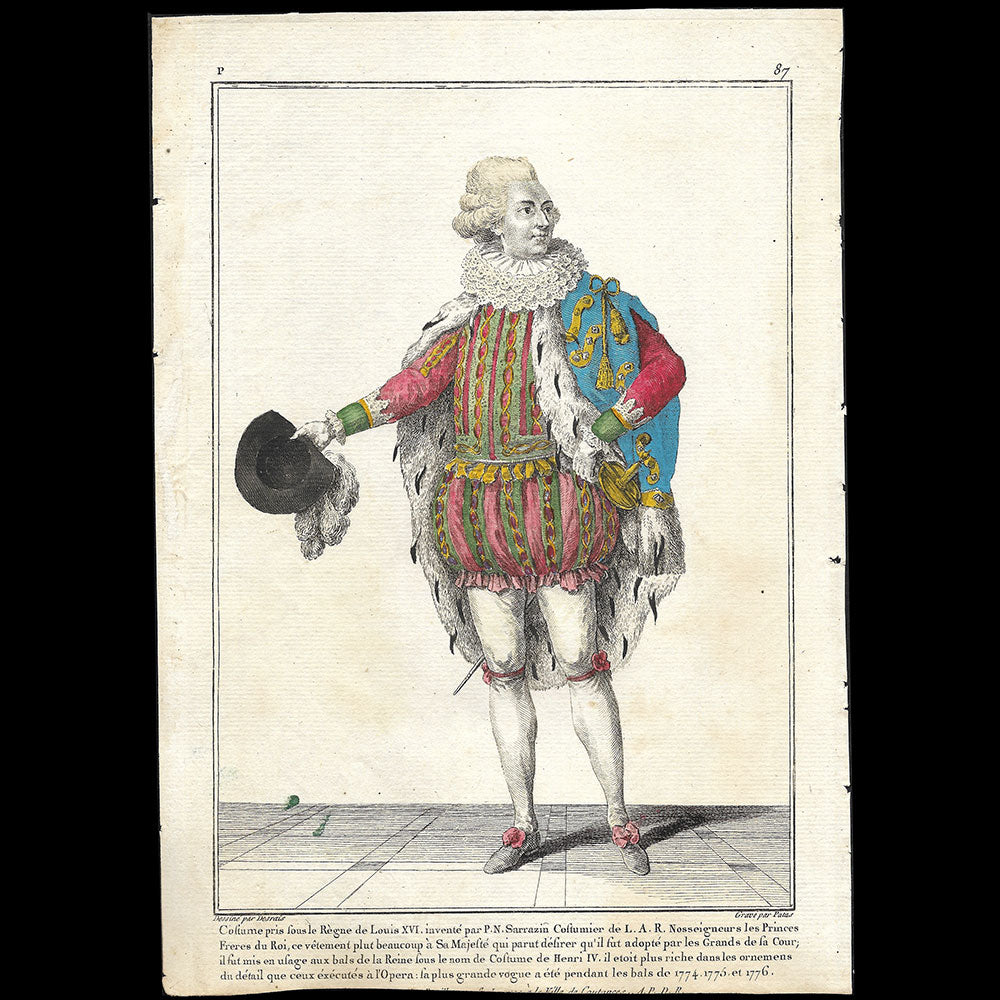 Gallerie des Modes et Costumes Français, 1778-1787, gravure n° P 87, Costume pris sous le Règne de Louis XVI (1778)