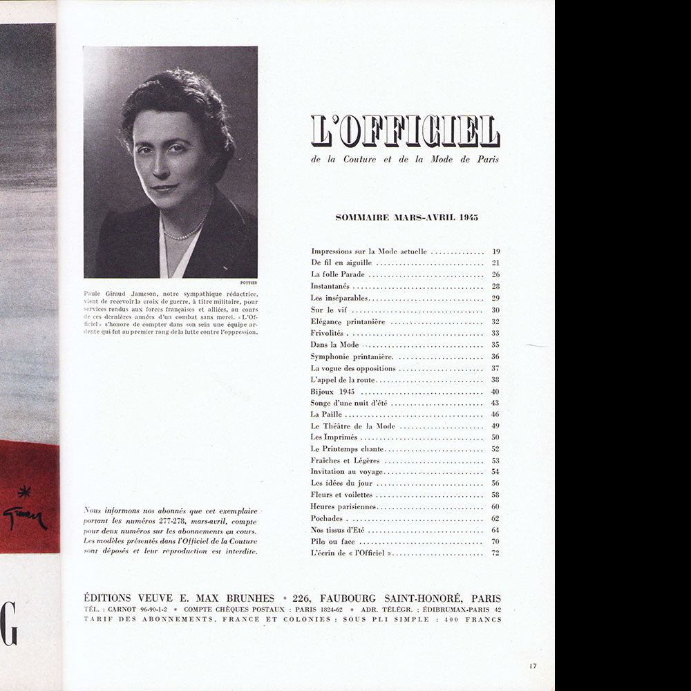 L'Officiel de la mode et de la couture de Paris - mars-avril 1945