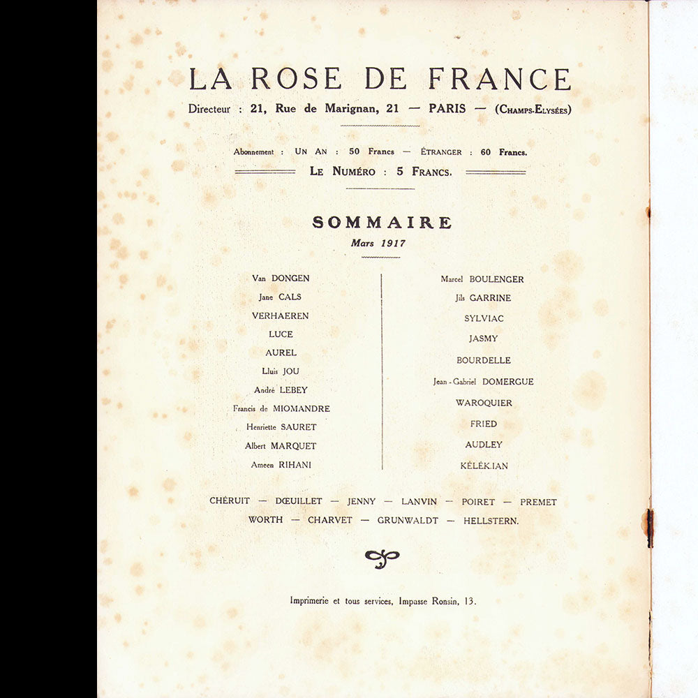La Rose de France (mars 1917), couverture de Kees Van Dongen