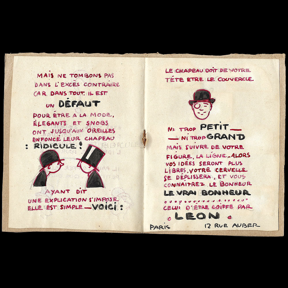 Léon - Pour être bien coiffé, projet de livret publicitaire, dessin d'Edouard Saunier (1910s)