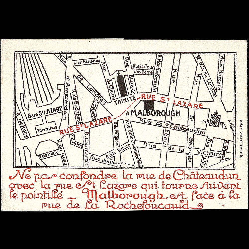 Malborough - Carte de la maison de modèles haute couture, 59 rue Saint-Lazare à Paris (1920s)