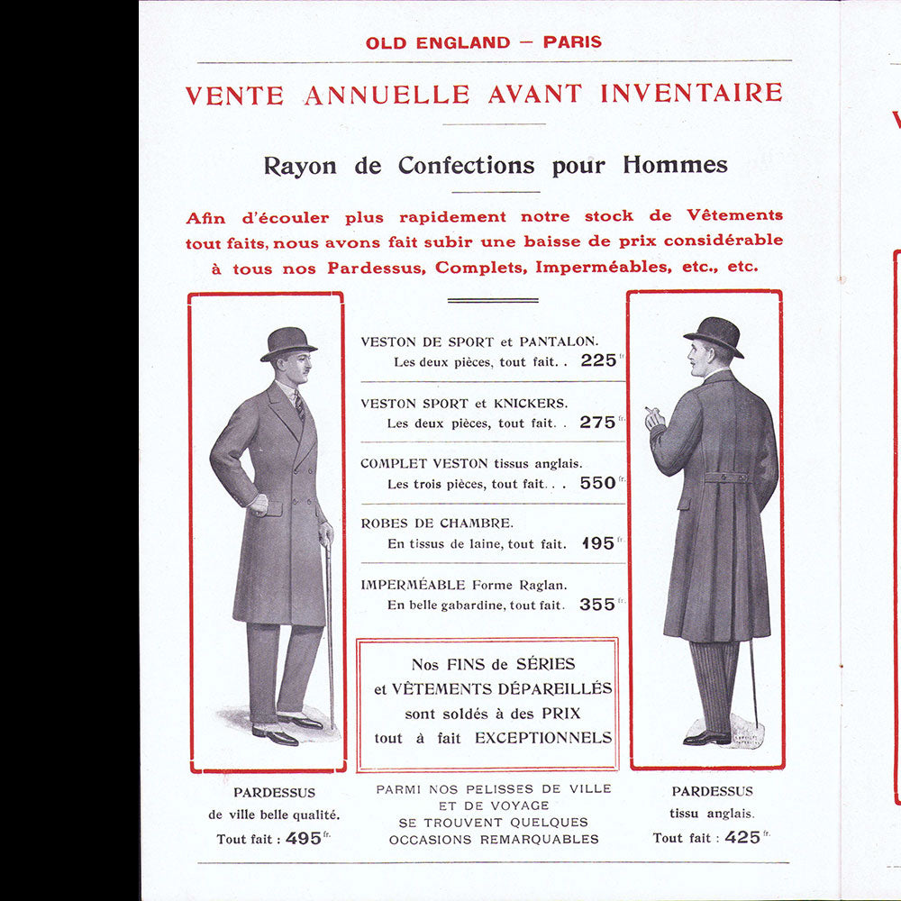 Old England - Vente annuelle avant inventaire du 15 décembre 1927 au 31 janvier 1928