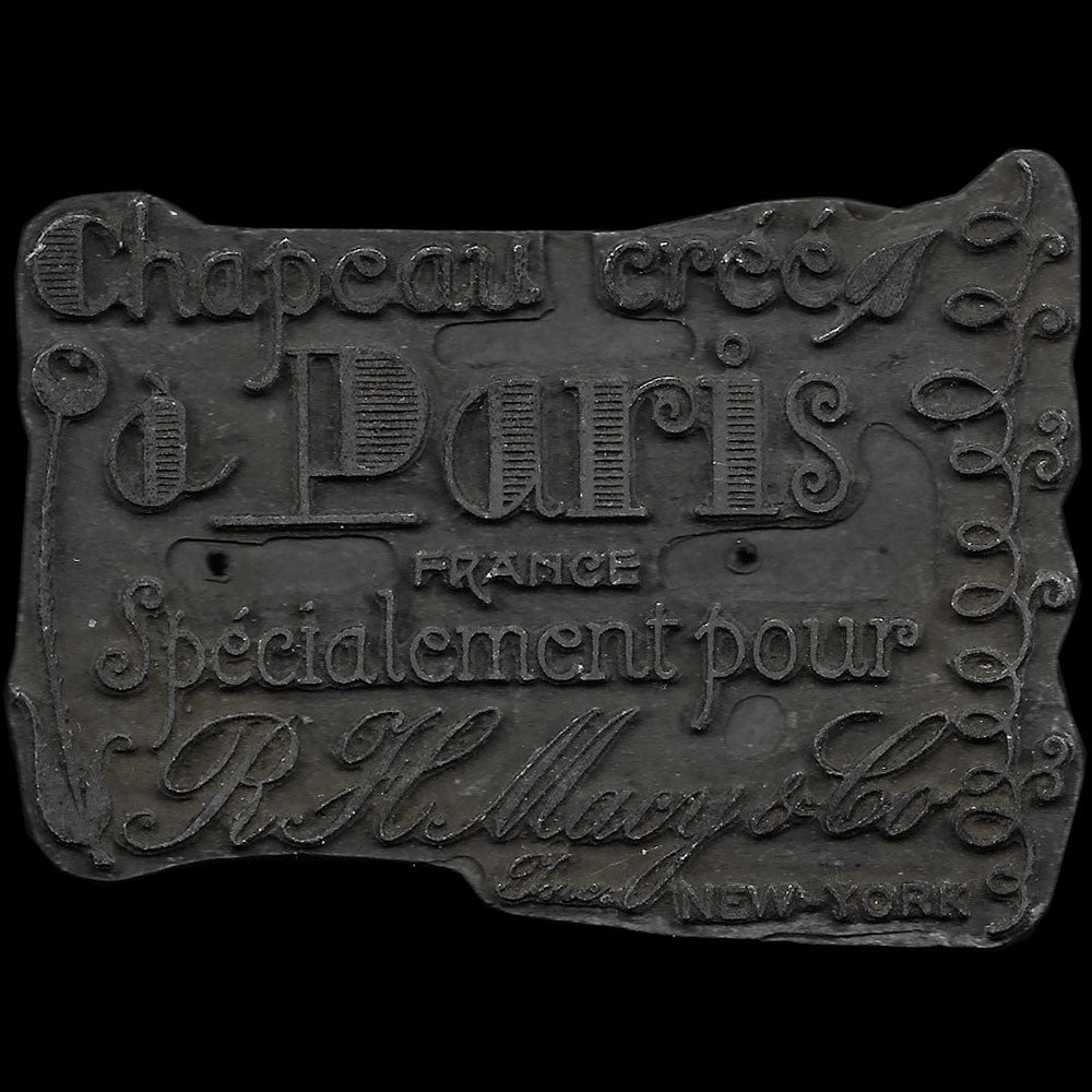 R. H. Macy & Co - Matrice d'impression Chapeau créé à Paris (1920s)