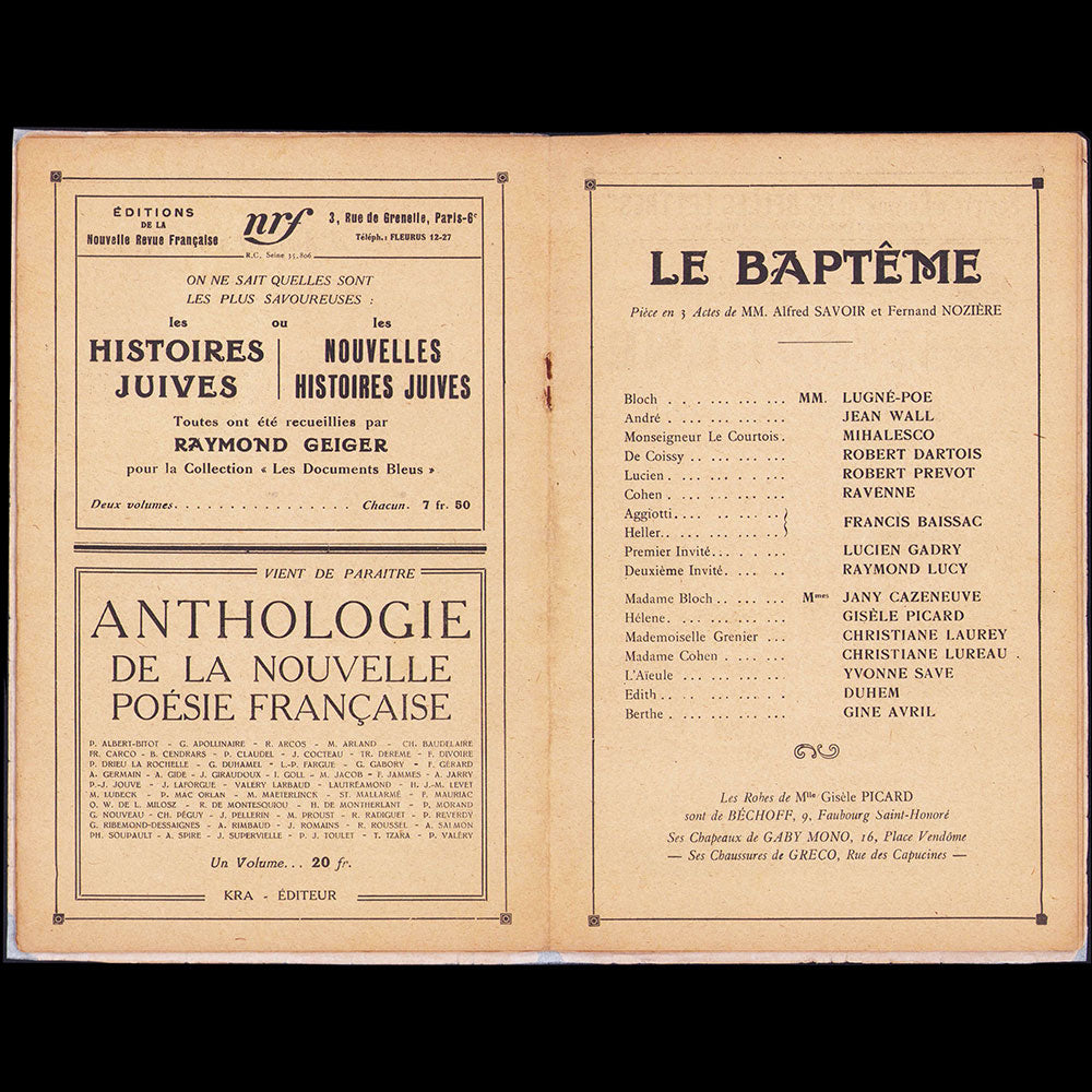 Le Baptême - Programme de théâtre, couverture de Kees Van Dongen (1925)