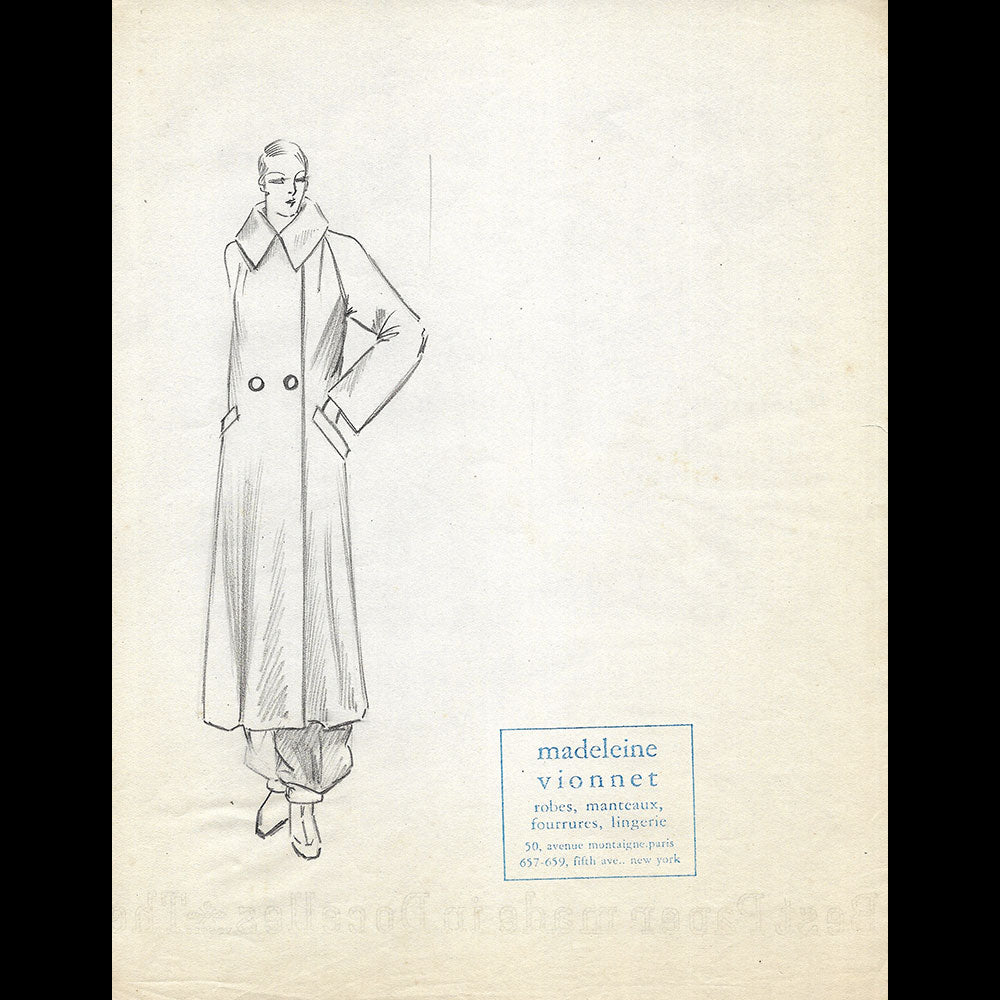 Vionnet - Dessin d'un manteau pour l'hiver (1930s)