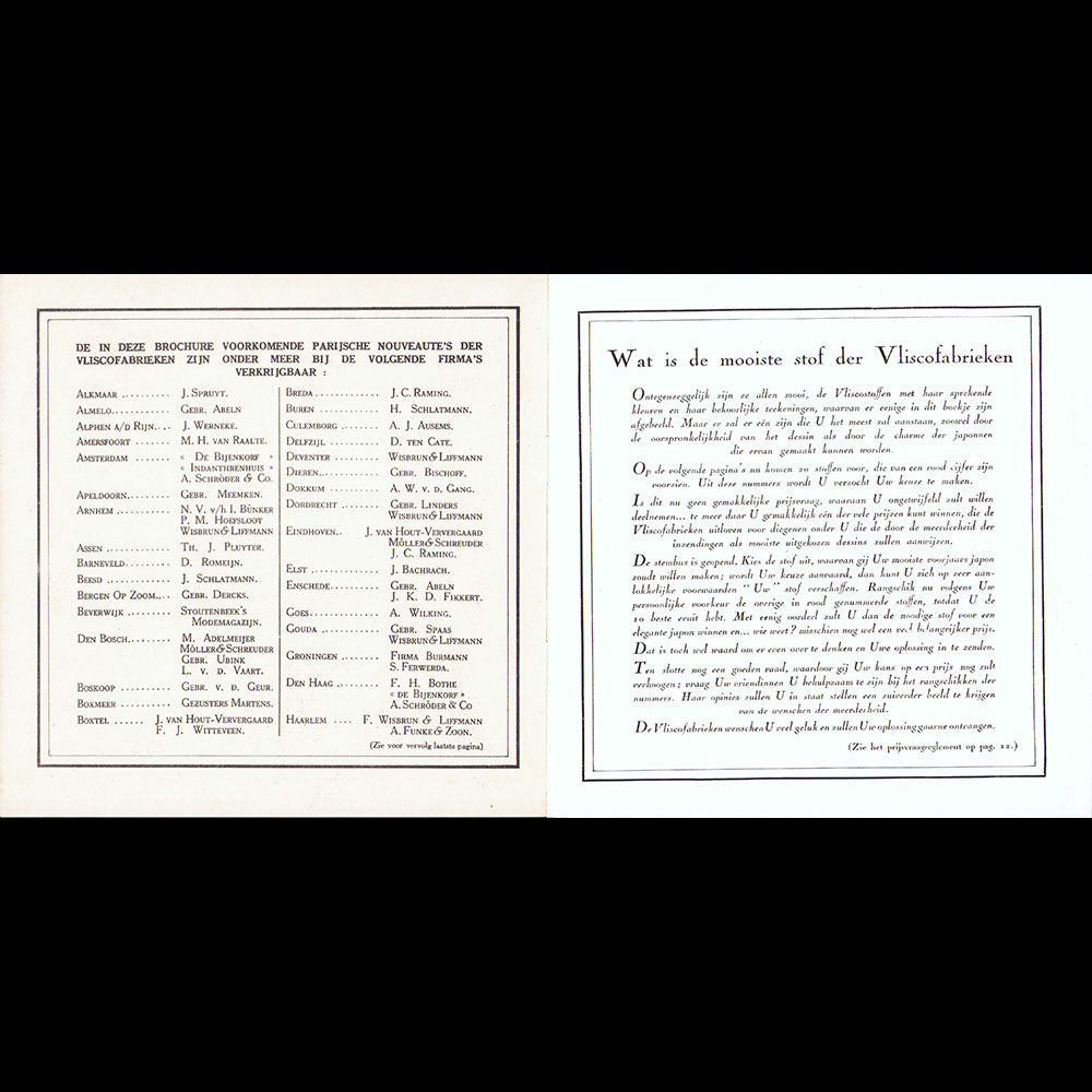 Vlisco - Wat draagt Parijs? - Document publicitaire par Cosette Vogel (1929)