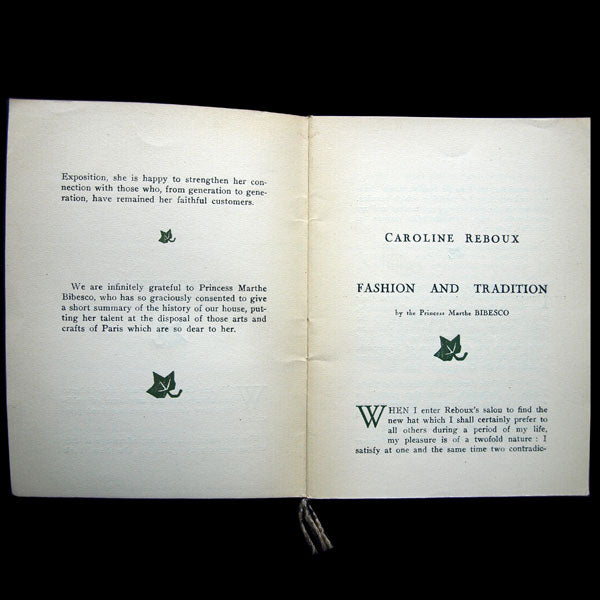 Caroline Reboux - La mode et la tradition par la Princesse Bibesco (1939)
