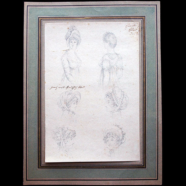 Journal de mode - Dessin préparatoire à des planches de coiffures (circa 1810)