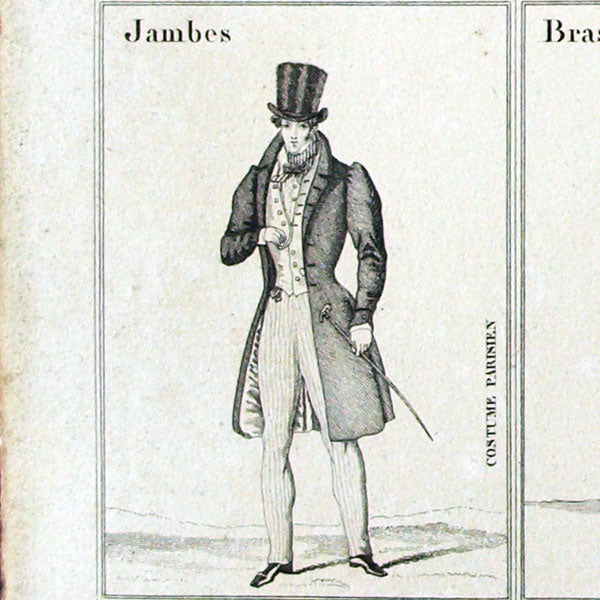 Cartes du jeu tête, bras, jambes, queue du costume parisien (circa 1820)