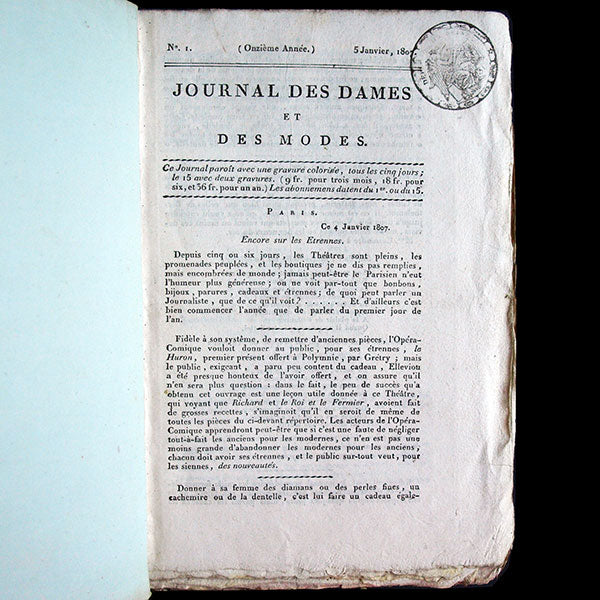 Le Journal des Dames et des Modes, Costumes Parisiens, réunion de 70 livraisons de la 11ème année (1807)