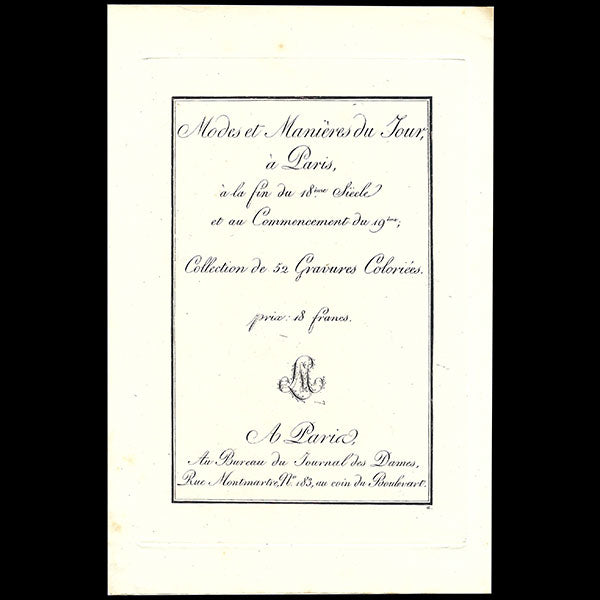 Modes et manières du jour à la fin du XVIIème siècle et au commencement du XIXème siècle (1798-1808) - Réunion de 14 planches (circa 1900)