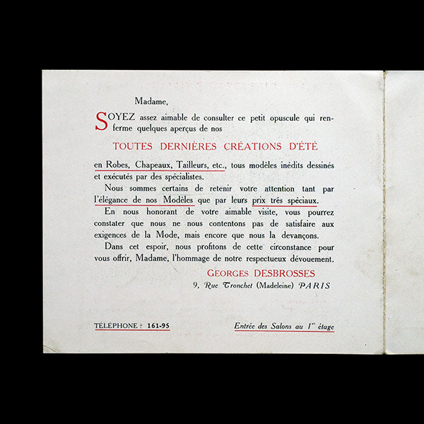 Georges Desbrosses - La Mode et la Couture, dépliant de la maison de couture (circa 1910)