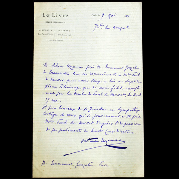 Uzanne - Lettre autographe signée (mai 1881)