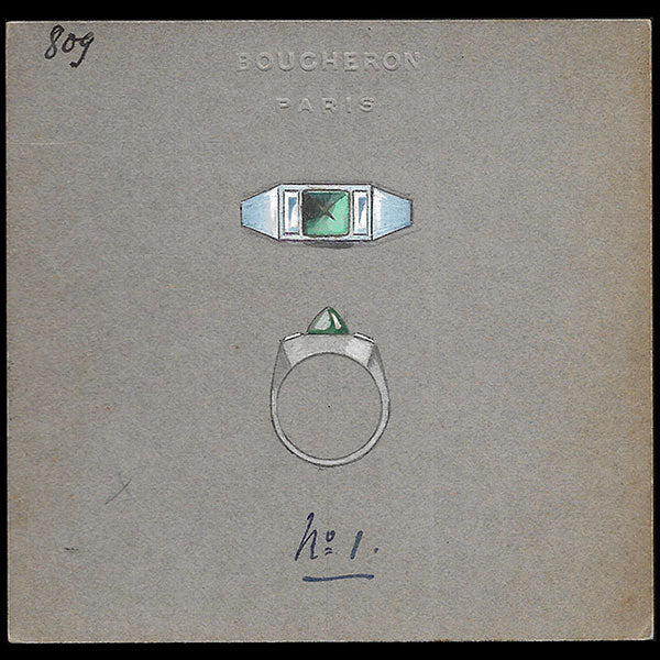 Boucheron - Bague à l'émeraude : projet de bijou (circa 1940s)
