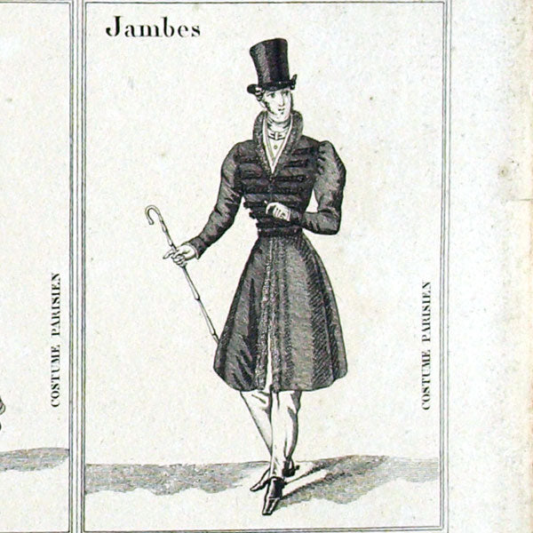 Cartes du jeu tête, bras, jambes, queue du costume parisien (circa 1820)