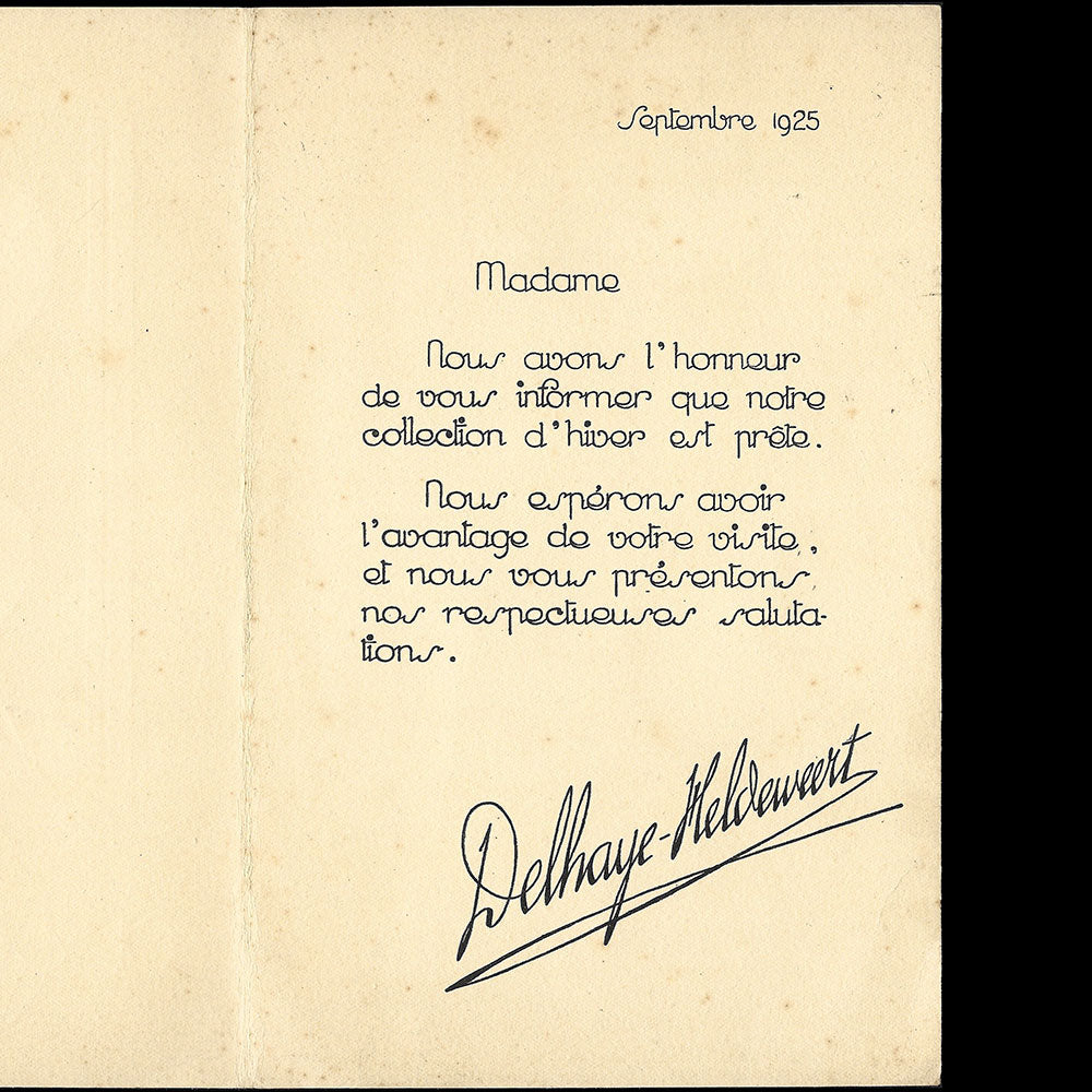 A Femina - Invitation illustrée de la maison de couture, 94 rue Nationale à Lille (1925)