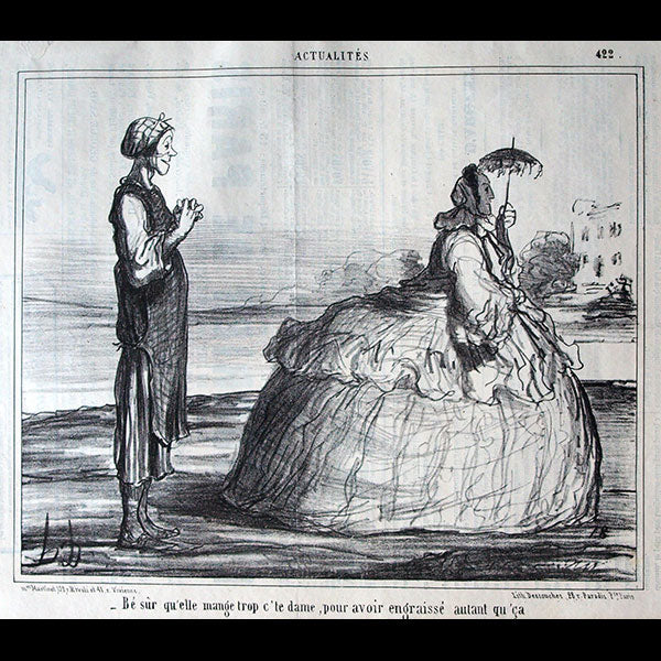 Daumier - Actualités, planche n°422, caricature de la mode des crinolines (1857)