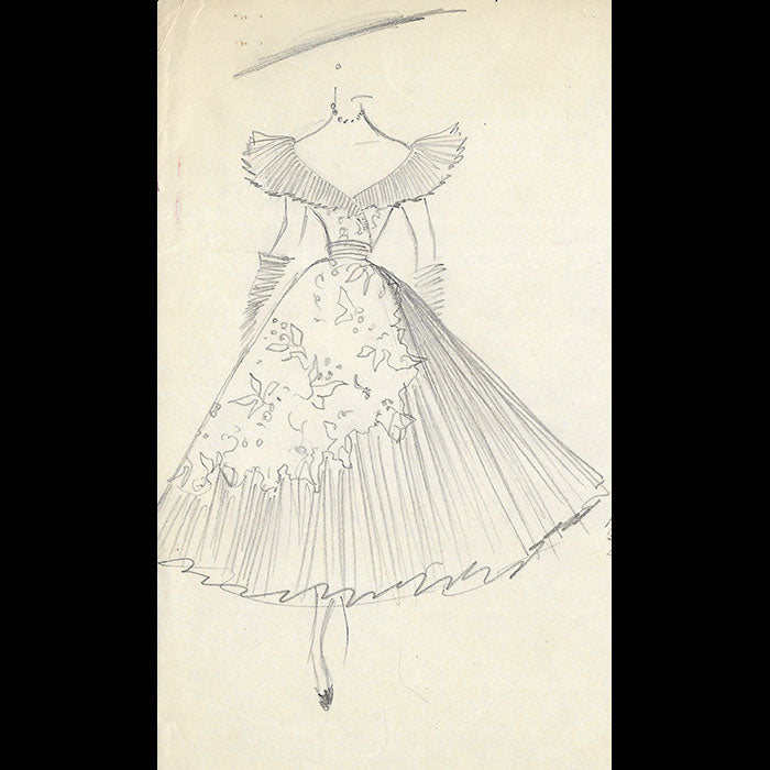 Balmain - Dessin de deux modèles de robes (1953)