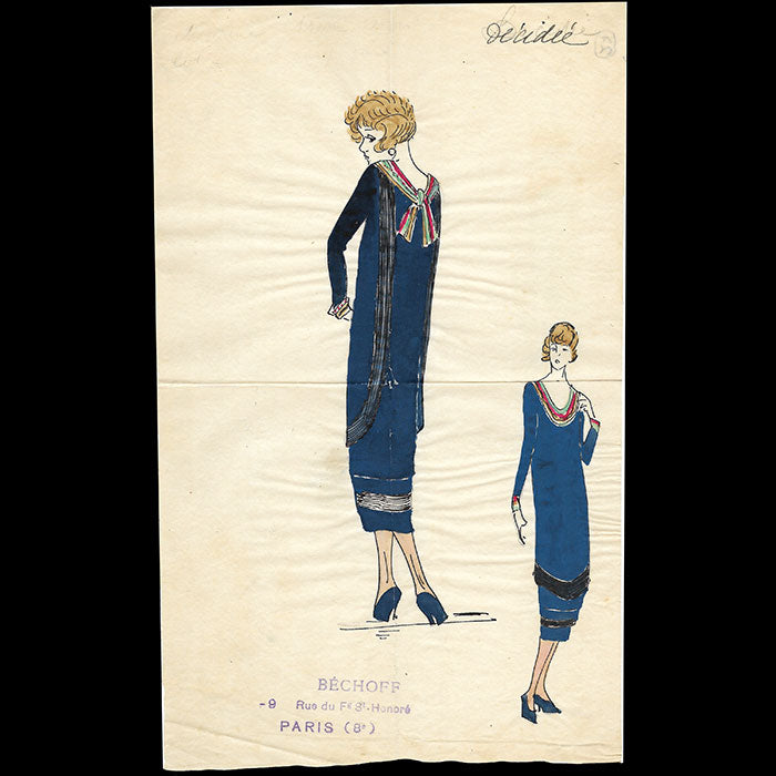 Bechoff - Décidée, dessin d'une robe (circa 1925)
