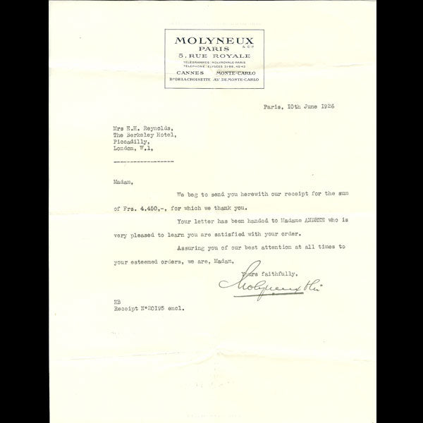 Reçus de Molyneux (1926)