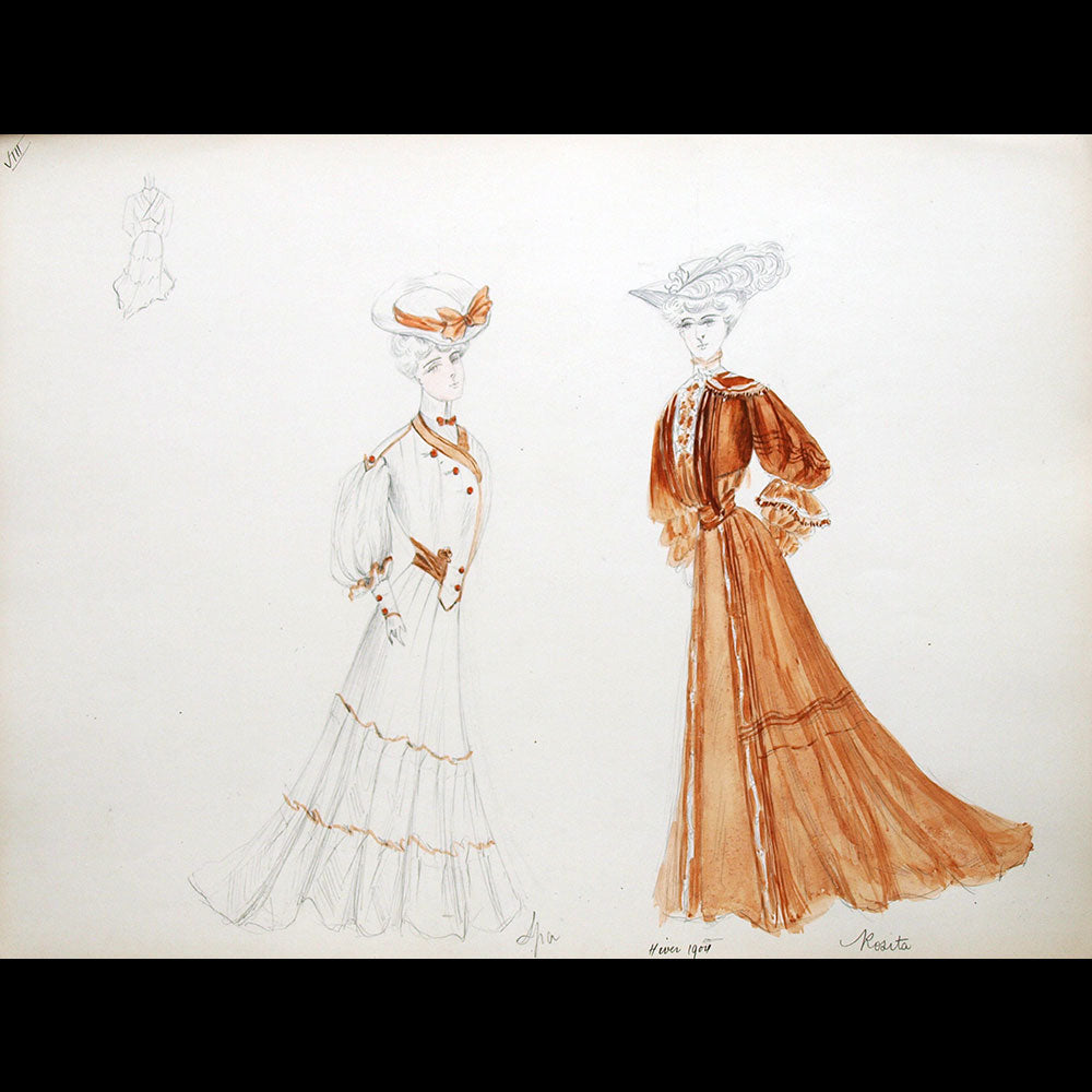 Calvayrac - Réunion de 12 dessins pour l'hiver 1904