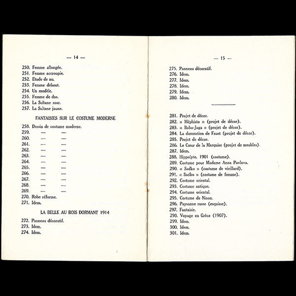 Léon Bakst, Exposition de ses Oeuvres, Hôtel Jean Charpentier, Paris, du 5 au 19 novembre 1925