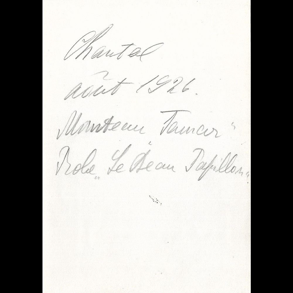 Chantal - Le Beau papillon, robe portée par la Comtesse Liza Grabbe, 2 photographies d'époque (1926)