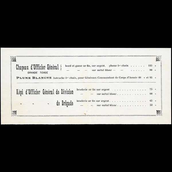 Hermès Frères - Document publicitaire sur la sellerie et la passementerie militaire (1910)