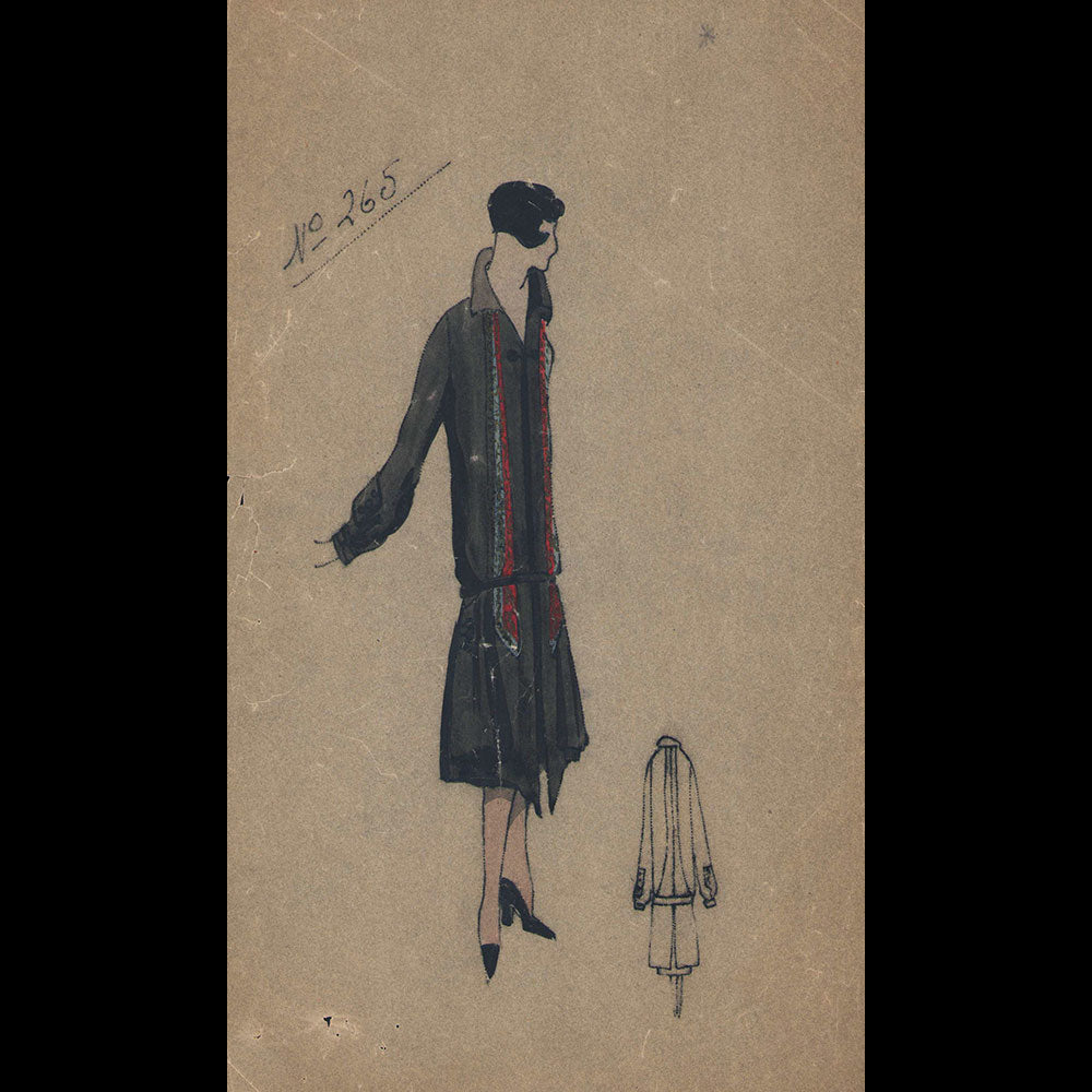 Dessin d'une robe d'une maison de couture parisienne (circa 1925-1930)