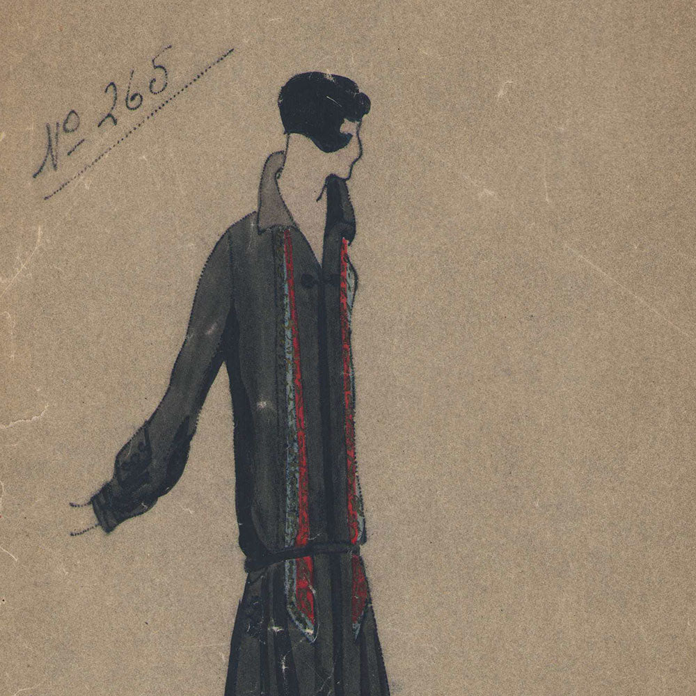 Dessin d'une robe d'une maison de couture parisienne (circa 1925-1930)