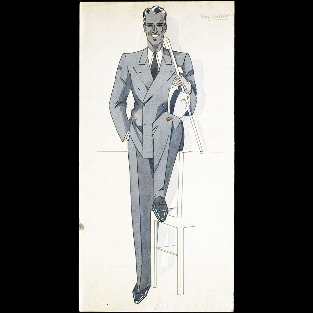 Elégant à la canne - Dessin de Guy Sabran (circa 1935)