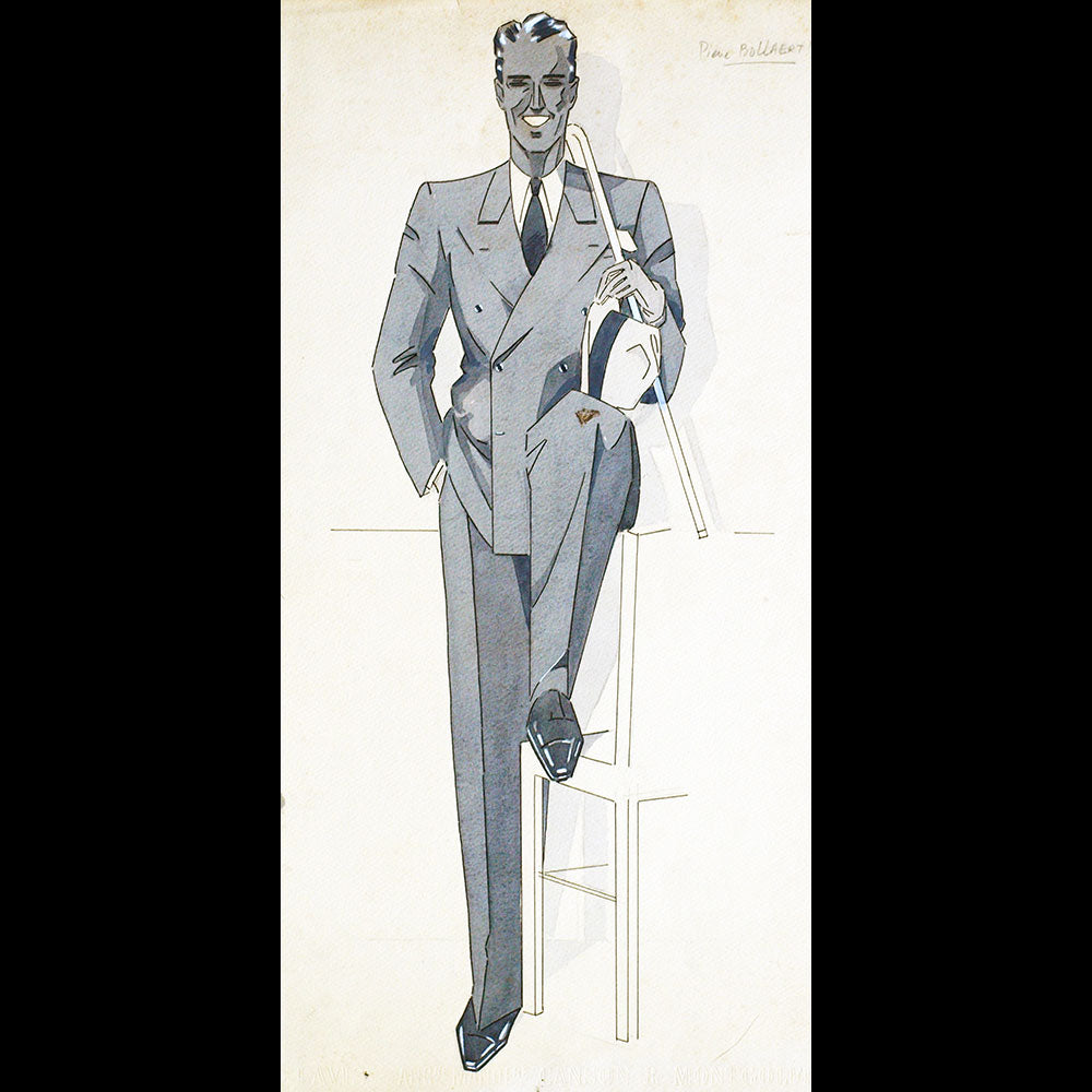 Elégant à la canne - Dessin de Guy Sabran (circa 1935)