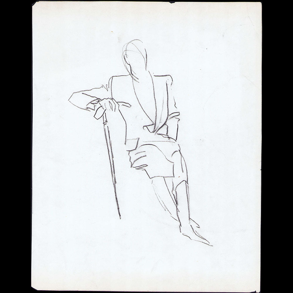 Femme à la canne, dessin d'Eric (1930-1940s)